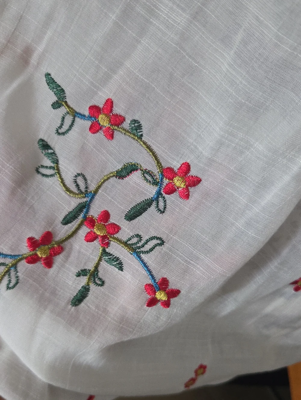 White Embroidered Floral Button-Up Blouse